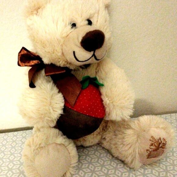 Teddy BEAR Berry Loved 11" Beige Realistic Plush Stuffed Animal Toy Strawberry - Picture 5 of 15